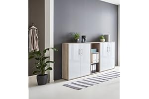 BMG-MOEBEL.DE abschliessbare Regalwand Aktenschrank Büroschrank Schrankwand Büromöbel Regal OFFICE Edition in Eiche Sonoma/weiß (Set 8)