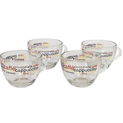 CERVE confezione 4 TAZZE 22,5cl IN VETRO Caffè cappuccino cioccolata ristorante bar modello BRAZIL Made in Italy