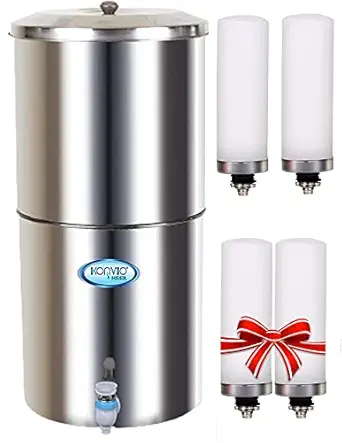 Konvio Neer Stainless Steel Non-electric Gravity Water Filter and Purifier With 18 Litre Storage, Includes 2 + 2 Ceramic Candles and Plastic Tap.