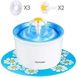 Fontaine à Fleur pour Chat Chien,1.6 L Fontaine à Eau , Distributeur Eau, Automatique L'Abreuvoir avec Fleur, Électrique et Silencieuse,3* Filtres de Carbone 2* Marguerites1* Tapis en Silicone