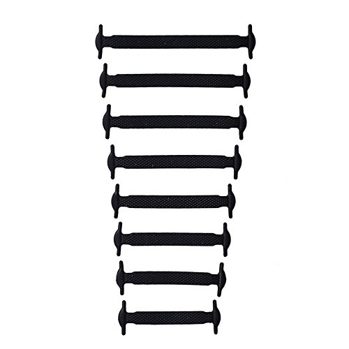 Cusfull Non Piatto Elastico Cravatta in Silicone Impermeabile Lacci rapido Bootlaces per Adulti e Bambini - 16pc (Nero, Normale)