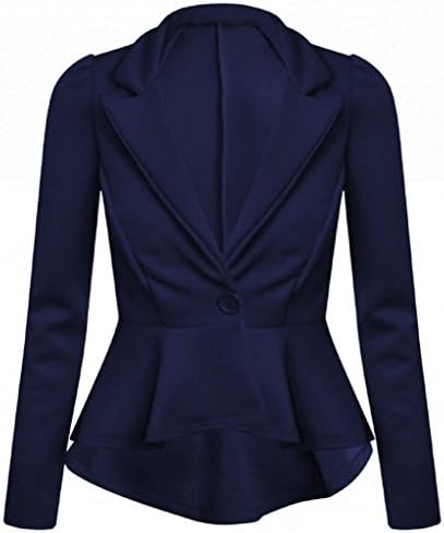 Newtrendyfashion New Womens Stylish Peplum Blazer One Button Slim Fit Frill Casual Coat Jacket (Navy)