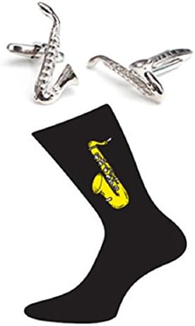Pair of Saxophone Design Cotton Rich Socks & Saxophone Cufflinks