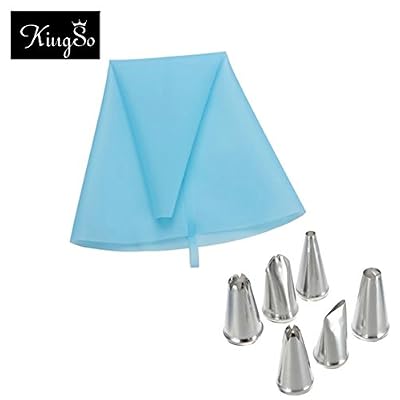 KINGSO 6 Pcs Douille Inox + Poche Pâtisserie A Douille Silicone Crème Décoration Gâteau