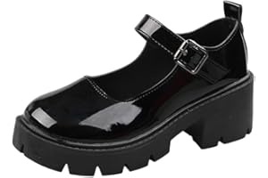 JXpxbao Mary Jane-Schuhe für Damen mit Dicker Sohle, Retro-Schnalle, Flache Schuhe mit runder Spitze, Flacher Mund, japanische süße Lolita-Lackleder-Uniform-Kleidschuhe
