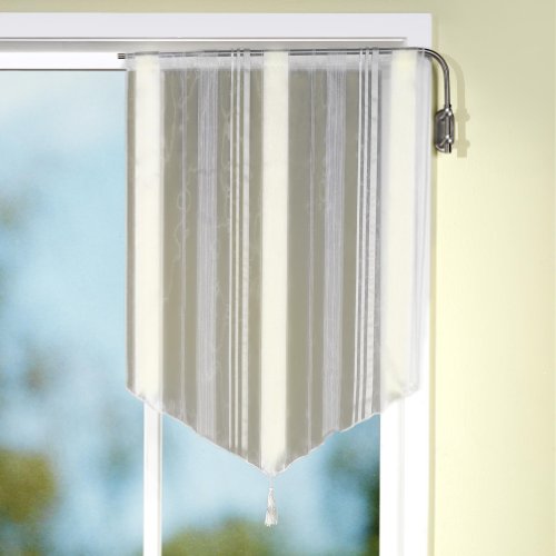 Gardinen, Scheibengardine, Kurzgardine Effektorganza mit Webstreifen, Farbe Champagner, Höhe 90cm x Breite 60cm Typ127