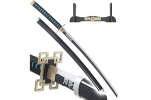 REPLIKSWORD Demon Slayer Katana en Bois - Lame Muichiro Tokito - Epée Kimetsu No Yaiba Sabre - Support en Bois