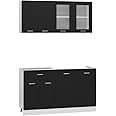 vidaXL Kitchen Cabinet Set 4 Piece Storage Shelves Cupboards Hanging Glass Microwave Drawer Sink Bottom Dishwasher Cabinets Black Chipboard