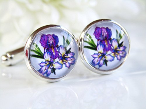 Rockshore AccessoriesIris Flower Cufflinks Purple Wedding Gift Groomsmen Groom Floral Cufflinks