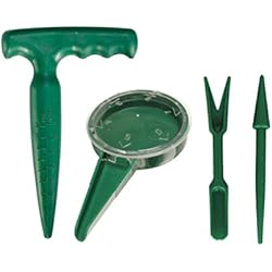 AmgateEu Kit mini outils jardinage Semeur poignée pistolet plantoir pelle râteau repiqueuse mécanique Set of 4 pcs