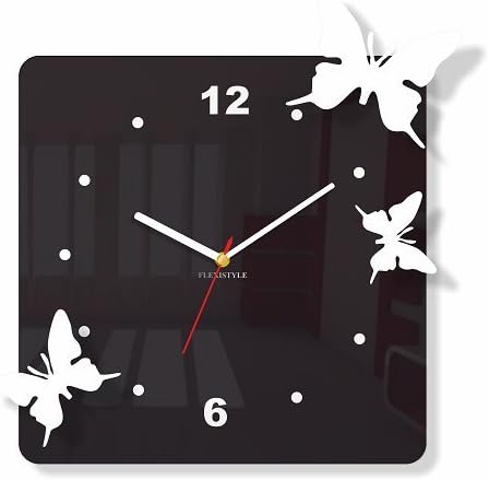MG eShop Modern Black wall clock Flying Butterflies 3d Decoration living room, bedroom, kitchen modern deco (Black)