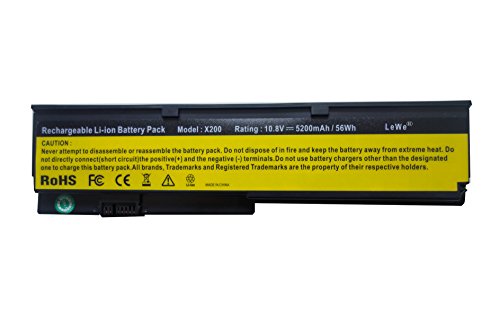LeWe® Akku Batterie für Lenovo IBM ThinkPad X201 ThinkPad X200 ThinkPad X200s ThinkPad X201s ThinkPad X201i ThinkPad X200si, ersetzt 42T45[..] 42T46[..] 42T48[..] 43R925[..] Battery 47. Rating: 10,8V/5200mAh(56Wh)