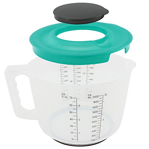 COM-FOUR® Messbecher in türkis, ideal zum Anrühren von Teig und anderen Speisen, Mixbecher mit zusätzlichen Spritzschutzdeckel, 2100 ml (01 Stück – türkis) - 3