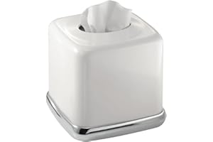 mDesign Pojemnik na chusteczki - kwadratowy - pokrowiec na pudełko na chusteczki do łazienki - metalowe pudełko na chusteczki samochodowe - nowoczesny i minimalistyczny design - biały/chrom