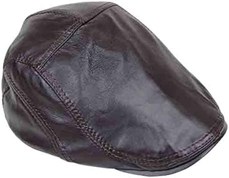 Flat Cap Newsboy Cap Cabby Hat Genuine Leather Newsboy Cap Ivy Driving Cap,Brown-S