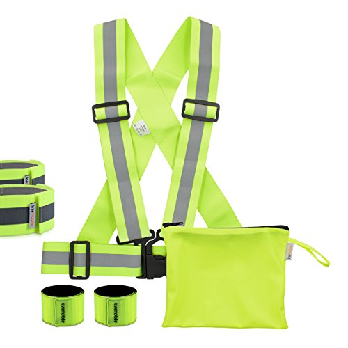 kwmobile Reflektorweste Set in L-XL / 1x Warnweste, 2x Reflektorarmband, 2x Reflektor Schnapparmband, 1x Aufbewahrungstasche in Neon Gelb / Sicherheit für Reiten, Laufen, Joggen, Fahrrad – 6er Pack - 5