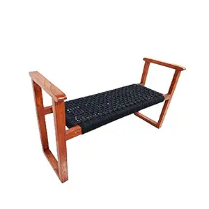 AZUKA Furniture Wooden Rope Bench with Arm Rest | Black for Home, Office and Outdoor | (Double Seater)