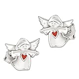 CLEVER SCHMUCK orecchini da bambina angelo con cuore rosso laccato e lucido, vero argento 925