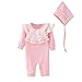 Produktbild Bekleidung Longra Neugeborenes Baby Mädchen Spitze Strampler Bodysuit Jumpsuit Kleidung Set + Mütze Hüte Baby Langarm Overall Spielanzug Babykleidung (0-18Monate) (50CM 3Monate, Pink)