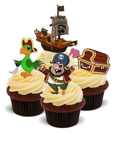 Kuchen-Deko/Topper, Piraten-Designs, für Jungen-Geburtstag, stehend, essbar, Oblaten, für Kuchen/Torten/Kuchen-Deko, 12-teiliges Set