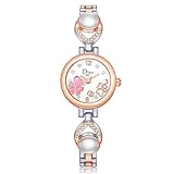 Filfeel Uhr, Mode Frauen Zicrons Quarzwerk Armbanduhr Metall Armband Zubeh(Roségold + Silber + weißes Zifferblatt)