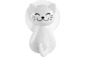 WENKO Sugkrok katt vit – väggkrokar, klädkrokar, plast (ABS), 6 x 9,5 x 5,5 cm