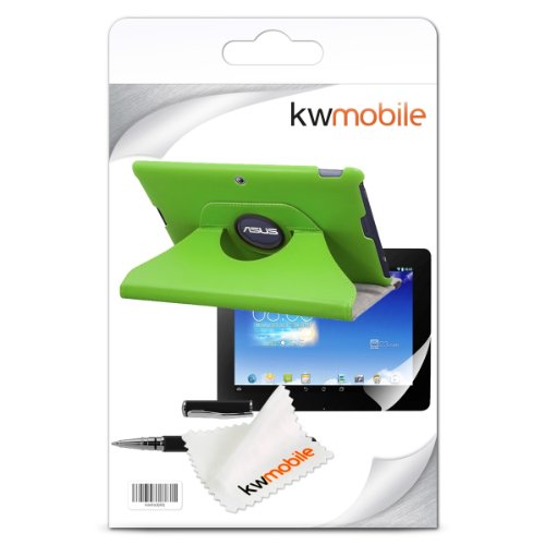 3in1 Set: kwmobile Hülle für Asus Memo Pad FHD 10 ME302C – 360° Standfunktion Case Tablet Schutzhülle Kunstleder – Smart Cover Tabletcase Grün + Folie, kristallklar + Stylus, Schwarz - 7