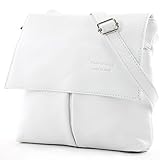 ein Hauptfach mit Reißverschluss | ein kleines Steckfach für Ihren Schlüssel o.ä. sowie ein seitliches Innenfach mit Reißverschluss für Ihr Smartphone geeignet | ein Außenfach mit Reißverschluss sowie zwei geräumige Steckfächer auf der Vorderseite, welche mit überschlagener Lederlasche verdeckt sind | Lasche mit 2 Magnetknöpfen verschließbar | ein Außenfach mit Reißverschluss auf der Rückseite | Innenmaterial aus Stoff | Metallteile silberfarben