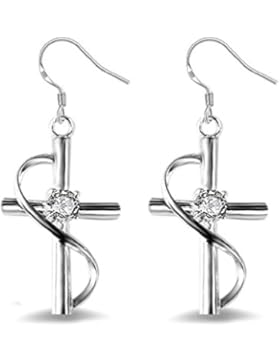 Wiftly Ohrringe Hänger Damen Mädchen 925 Sterling Silber lang Kreuz mit Zirkonia Ohrhänger