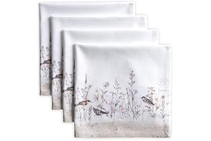 ‎MAISON D' HERMINE Maison d' Hermine Stoffservietten 100% Baumwolle (45cm x 45cm) Dekorative waschbare Servietten Ostern Tischservietten für Essen, Küche, Partys, Meadow Florals - Brown - Frühling/Sommer (4er Set)