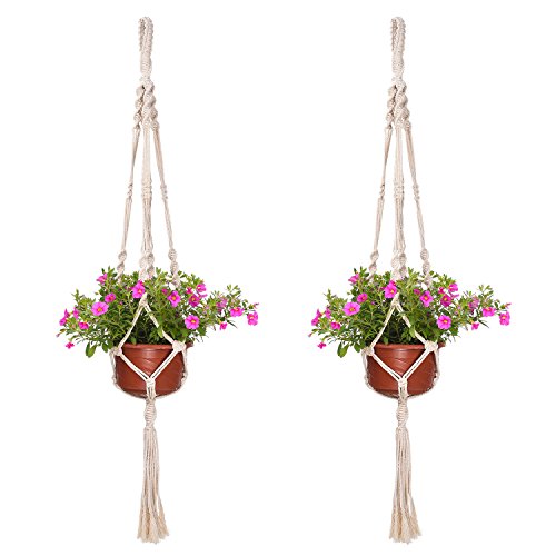 eBoot Pflanzenhänger Indoor Outdoor Baumwolle Seil Pflanzen Aufhänger Blumentopf Pflanzen Halter 41,3 Zoll, 4 Beine, 2 Stück - 7