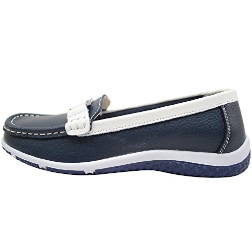 Ladies / Womens 100% Real Leather Slip On Summer / Holiday / Casual / Boat Shoes - Blueberry - UK 5