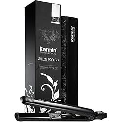 Karmin G3 Salon Pro - Plancha de pelo/cabello profesional de cerámica y turmalina 1” color negro para hacer ondas, alisar, rizar - con funda termica, para peluqueria y voltaje dual ideal para viajar