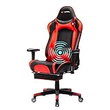 EAVANCEL Chaise Gaming Bureau Racing Fauteuil Inclinable Grande étagère Ergonomique de Massage en Similicuir Dossier Haut Coussin Lombaire Cuir E-Sports Gamer avec Repose-Pieds Rétractable (Rouge)