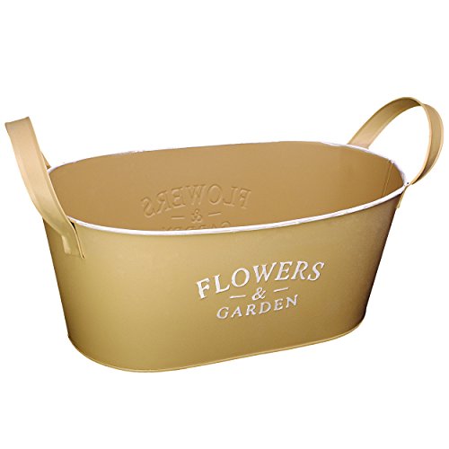 Preisvergleich Produktbild 6 Stück _ Design - Blumentöpfe / Pflanzkübel / Pflanzschale - METALL - " Flowers & Garden - hell braun - pastell " - OVAL - 34 cm - MITTEL - mit Henkel - Eimer / Dekotopf - Übertopf STAPELBAR - Pflanztopf - Blech - Blumenschale - Blumenkübel / Metalltopf - z.B: Kräutergarten - Kasten / Topf - Blumen - Balkon - Garten & Terrasse Kräuterinsel - Blumeninsel - zum Stapeln - wie Blumenampel - Blumenkasten - Kübel - Retro & Nostalgie - Pflanze - Dekoration - Tischdeko
