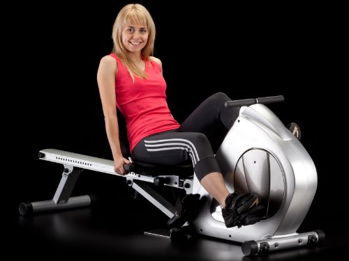skandika Aquarius 3-in-1 Rudergerät Liege-Ergometer SF-1040 zusammenklappbar mit Multifunktionscomputer, Transportrollen, Handpulssensoren, Pulsgurt und wartungsfreien Antriebssystem - 4