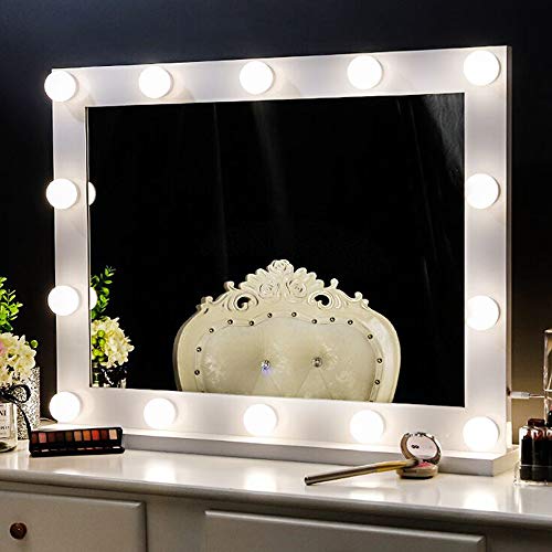 Chende Specchio per Il Trucco Stile Hollywood con 14 Luci a LED, Illuminazione Professionale, Specchio a Parete con Funzione Dimmerabile, 3 modalità di Colore, Specchio per Camera da Letto