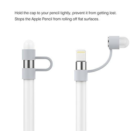 MoKo Apple Pencil Stift Kappehalter – Premium soft Silikon Schutzkappe/ Schreibfeder-Abdeckung/ Halterung / mit Spitzen Ersatzspitzen Halter für Apple iPad Pro Pencil, Grau - 3