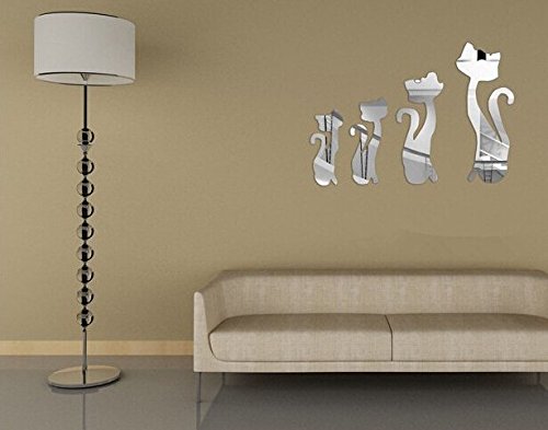 VWH Silbrig 3D 4 Katze Stil Abnehmbarer Spiegel-Wand-Aufkleber - 2