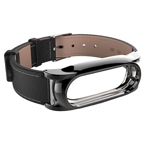 Elegante correa de piel de repuesto para reloj MiBand 2 Xiaomi  magn  tica y sin tornillos   negro