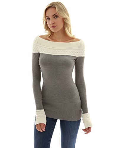 PattyBoutik Donne Maglione a Maglia in Maglia a Maglia (Grigio e Avorio 40/42)