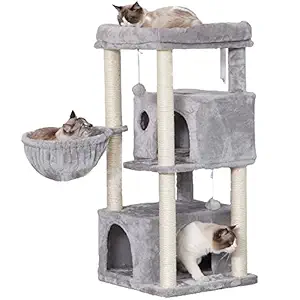Hey-bro 43.3 inches Roomy Cat Tree for Big Cats, Save Space and Large Capacity Cat Condo, Light Gray MPJ011W