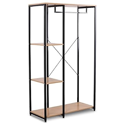 WOLTU SR0047hei Porte-manteau Portant à vêtements avec étagère Porte-chaussures en bois et acier,90 x 40 x 167cm