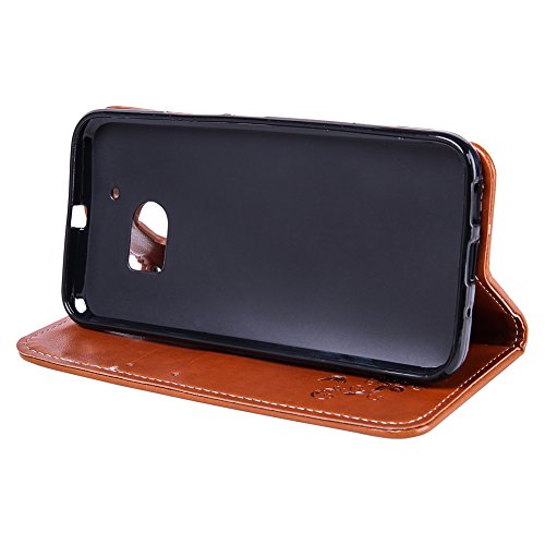 SKYXD Leder Hülle für HTC 10 Rosen Blumen und Schmetterlings Muster,PU Folio Klappbar SchutzHülle [Brieftasche Kartenfach / Magnet / Standfunktion / Trageschlaufe] KlappHülle für mit [Krone Handyanhänger + Eingabestift] 3 in 1 Zubehör Set Handy Tasche Etui for HTC 10 Bookstyle Flip Case Leather Cover With [Stylus and Dust Plug]- Braun - 6
