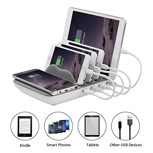 5 in 1 Estaci  n de Carga USB  EarthSave Cargador de Escritorio Multifunci  n de 4 Puertos con Qi Cargador inalambrico M  ltiples dispositivos Organizador para Iphone X  Iphone 8 7 7s 6s Samsungs Huawei Tabletas y Ipads