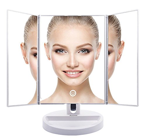 Auxent 3 Seiten Kosmetikspiegel mit LED Beleuchtung, Dimmbar durch Touch-Schalter, Blendfreie Bleuchtung, Schminkenspiegel mit 2 Klappbaren Seitenspiegeln für Makeup, Rasieren und Gesichtspflege - 2
