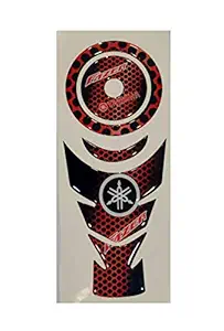 Open Throttle Racers Yamaha Fazer Waterproof & Scratchproof 3D like Tank Pad & Tank Cap Combo Half-Moon Style Design Red-Black