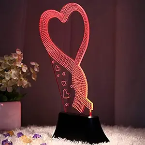 BonZeaL 3D Acrylic Heart Shape Night Lamp Valentine Gifts for Girlfriend Valentine Gift for boyfriend Love Valentines day Gift - (Red, 0.5 Watt, Single Heart Color Changing Lamp)