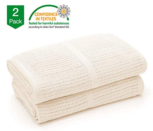 Bloomsbury Mill - Twin Pack - 100% Pure Cotton - Extra Soft Cellular Baby Blankets - Pram/Travel/Moses Basket - Cream
