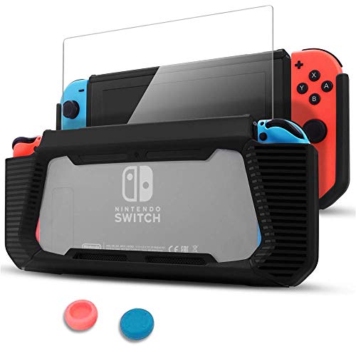 Funda para Nintendo Switch 2017+Protector de pantalla, Carcasa de Protección, Anti-Choques/Arañazo, Negro